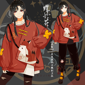 宅漫 天官赐福 狐狸国风不规则拼接宽松卫衣动漫衣服二次元新年装