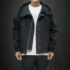 带帽夹克外套男春秋连帽多口袋大码潮流春季宽松胖子薄款刺绣工装