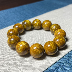 青蚨黄眉庵天然金丝海柳手串珠子