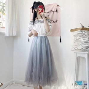 烟笼纱裙 2021年夏季仙女高腰网显瘦纱海边度假中长款半身裙子