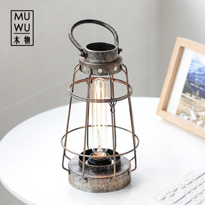 手提铁艺风灯【木物】复古风灯爱迪生钨丝灯创意装饰台灯调光夜灯