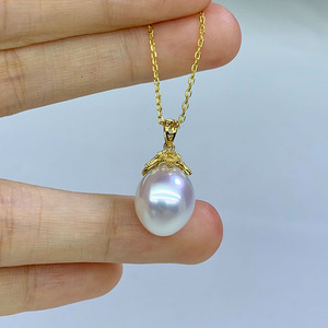 海臣珍珠 银白南洋澳白珍珠吊坠精灵光泽18k金钻石chao值福利