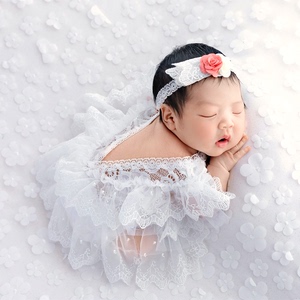 新生儿摄影服装婴儿拍照发带连体衣影楼道具女宝宝月子满月照衣服
