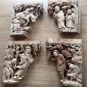 渔樵耕读牛腿精雕图木雕浮雕nt仿古中式玄关梁托制图武将角花人物
