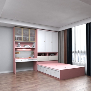 现代简约儿童房小户型榻榻米床衣柜一体储物带书桌书柜省空间定制