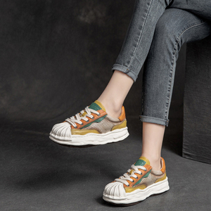 2022春夏真皮复古休闲镂空溶解单鞋厚底松糕运动板鞋景本色女鞋