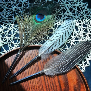 毕业季礼品复古羽毛笔蘸水钢笔孔雀真毛毕业礼物生日礼物猫头鹰练