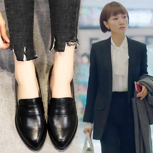 春季我的前半生唐晶同款鞋粗跟单鞋女工作鞋尖头小皮鞋英伦风女鞋