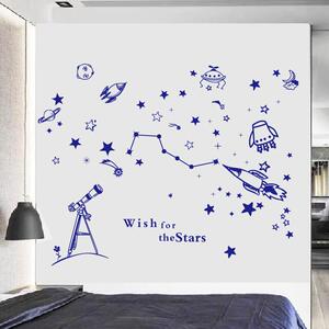 望远镜图案墙贴卧室大型墙面装饰画包邮儿童房天文宇宙星空贴画