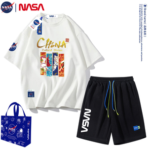 NASA联名套装短袖t恤夏季一套宽松短裤男情侣休闲运动裤