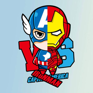 潮牌卡通漫威彩色队长与钢铁装饰热转印印花衣服服装耐水洗烫画贴