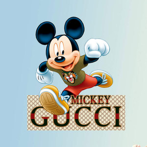 潮牌迪士尼米奇奔跑联名花纹gu字母印花图案烫画烫印热转印衣服贴