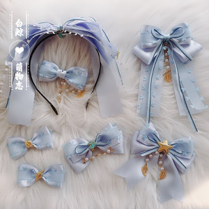 原创lo娘sax浅蓝色蝴蝶结发饰森系洛丽塔头饰甜美少女lolita小物