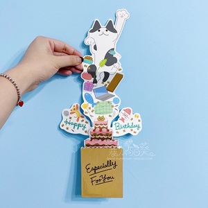 日本创意可爱猫咪生日惊喜盒子立体贺卡送闺蜜卡通玩具祝福卡片
