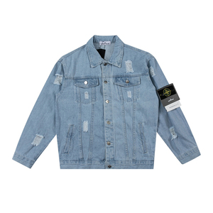 stone island石头岛机能破洞牛仔衬衫男女休闲宽松大码夹克外套