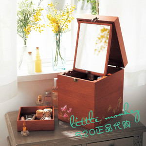 日本代购 小熊维尼 可爱 木制 小物收纳箱 化妆箱