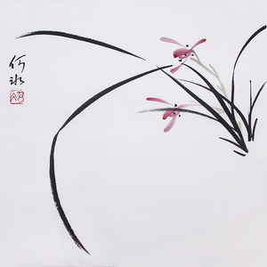 文人画家何冰原创手绘国画兰花小品字画书画原稿书房挂画水墨画芯