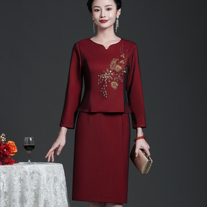结婚礼妈妈敬酒礼服连衣裙气质喜婆婆婚宴上档次假两件套裙春夏装