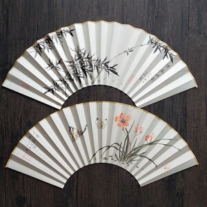 7寸18方折扇可配纯手绘兰竹图扇面国画水墨风配书法一图一拍包邮