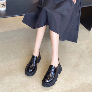 黑色厚底小皮鞋女配裙子仙女英伦风复古2021新款学生粗跟系带单鞋