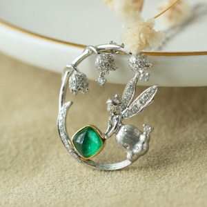 ladyz祖母绿 原创铃兰小花仙吊坠小众设计18k金镶嵌天然宝石钻石