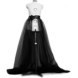 欧美女士新款网纱系带婚纱裙黑色长款双层半身裙百搭性感高腰长裙
