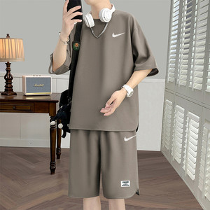 耐克顿夏季男休闲运动套装宽松纯色短袖T恤时尚百搭运动裤两件套