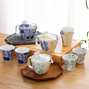 日本进口波佐见烧动山窑茶具套装一壶两杯茶壶茶杯日式和风大丽花