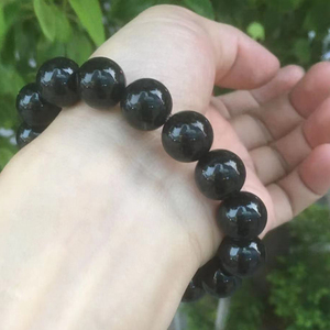 天然缅甸翡翠a货乌鸡手链男女款圆珠手串细润黑玉石四会直播证书