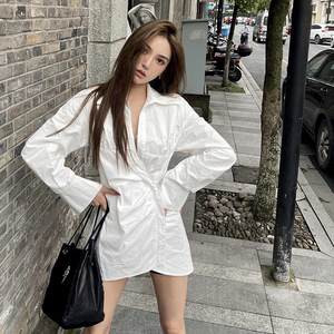 潘宁static撩人学姐镂空露背设计感衬衫裙女早秋中长款高级感衬衣