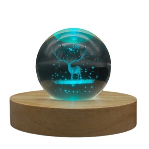 led台灯底座创意工艺品diy礼品3D小夜灯发光底座实木水晶球底座