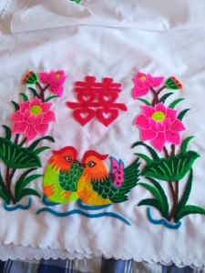 鸳鸯喜字扇单传统手工绣剁掇花绣戳戳绣扇被单绣布半成品材料包