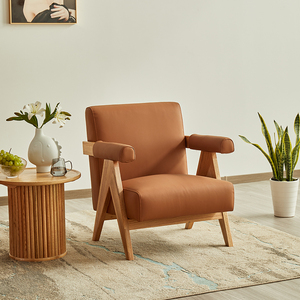 木月实木沙发椅客厅现代简约红橡木单人休闲椅子原木风小户型家具