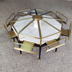 高端珠宝玉器奢侈品展示柜异形不锈钢八角多边形中岛玻璃柜台定制