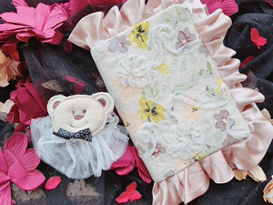 230114丝绒盘花小熊绑带手作书衣书皮书套