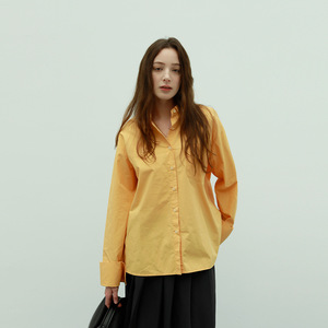 薇颂 2024春季新款韩版橘黄色衬衫女外搭纯色衬衣休闲长袖上衣