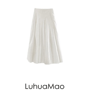 LuhuaMao 超好搭配的，白色鱼骨裙高腰a字长裙女秋冬垂感百搭伞裙