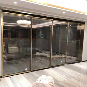 厨房移门吊轨四联动无下轨网红折金色极简门玻璃铝合金阳台推拉门