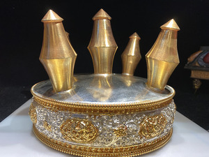 藏传佛教 尼泊尔工艺紫铜鎏金鎏银曼扎盘五方佛 朵玛曼扎