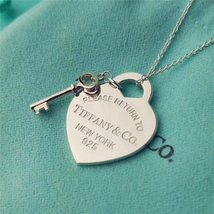 美国直邮tiffany珐琅蒂芙尼心形项链钥匙吊坠女士925纯银情人节