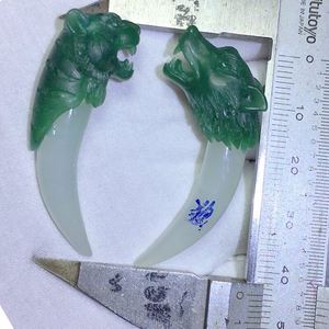 18k包牙老虎吊坠白金黄金款本命年玉石项链牙套吊坠