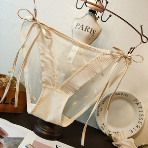 日系舒适轻薄蕾丝网纱性感可解开绑带透视诱惑高开叉棉内裆内裤女