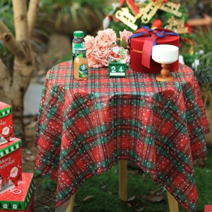 圣诞节主题装饰格子圆桌方桌布拍照道具新年春节场景布置背景台布