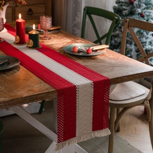 圣诞节红色桌旗过新年餐桌装扮桌布美式喜庆氛围感长条桌垫茶几布