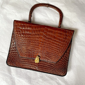 delvaux德尔沃中古包鳄鱼皮金棕小方形手提包古董包