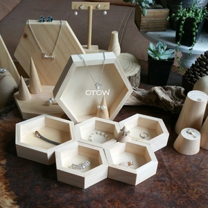 OTOW创意实木六角形饰品展示托盘项链菩提耳钉戒指珠宝饰品收纳盒