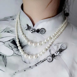 珍珠项链双层大小珍珠多层钻圈旗袍项链项饰配饰