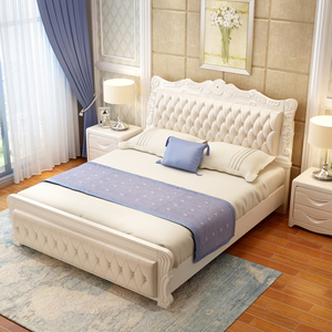 欧式双人床 主卧现代简约白色公主床1.8米实木床1.5m简欧卧室皮床