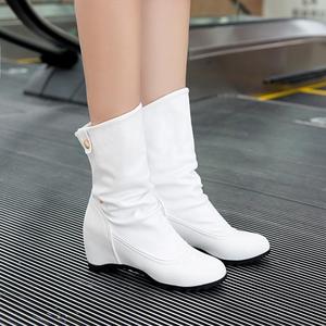 春秋新品白色短靴内增高坡跟韩版中筒舞蹈单靴女马丁靴子40414243