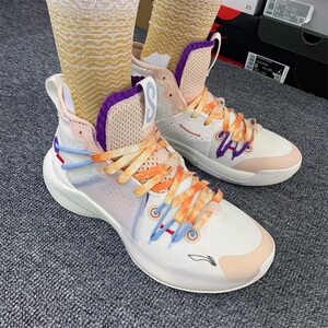 适配李宁音速8篮球专业比赛鞋白粉色黄绿油画风扎染米色做旧鞋带